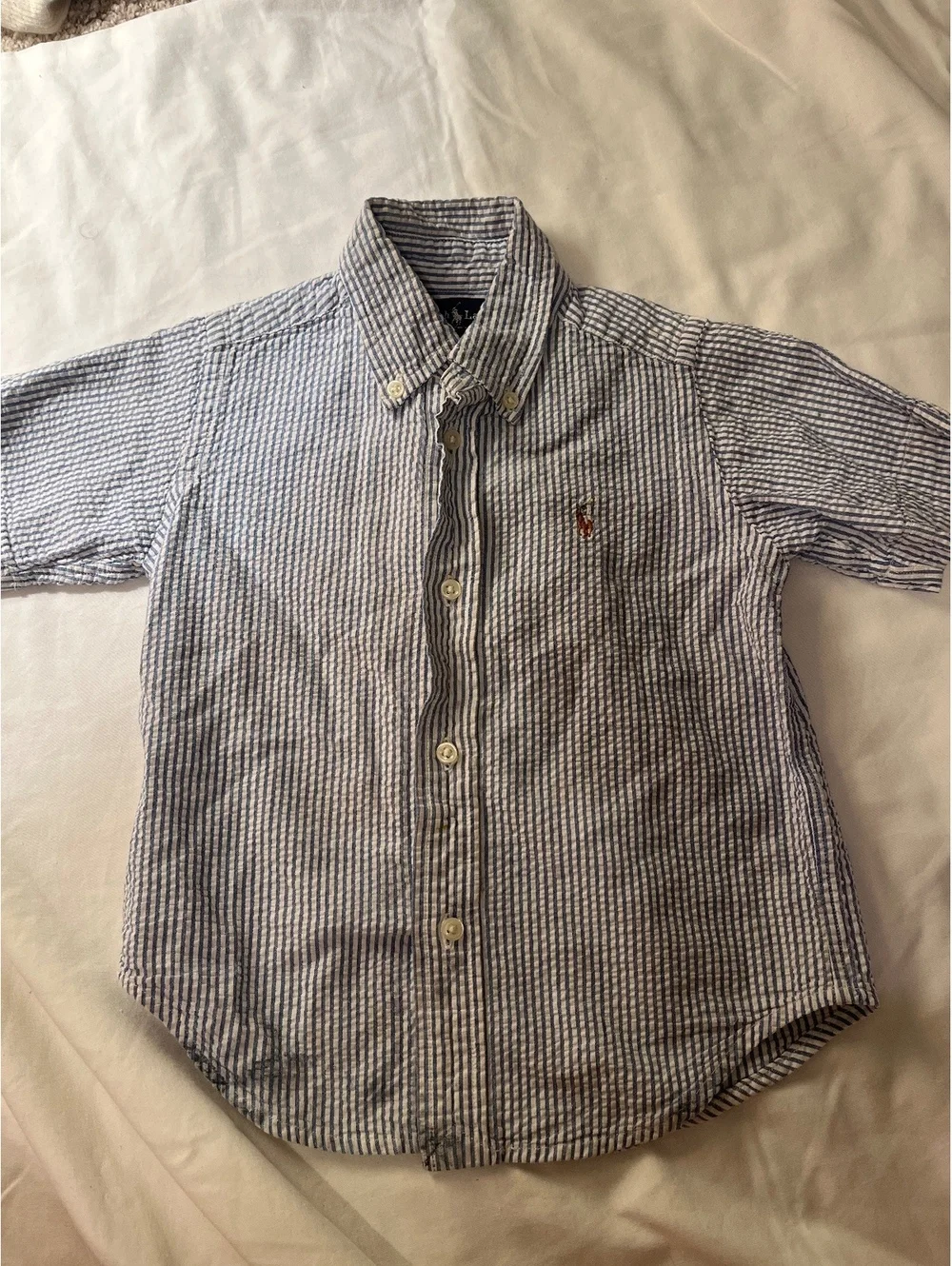 Ralph Lauren Boys' Blue and White Striped Button-Down Shirt 2T